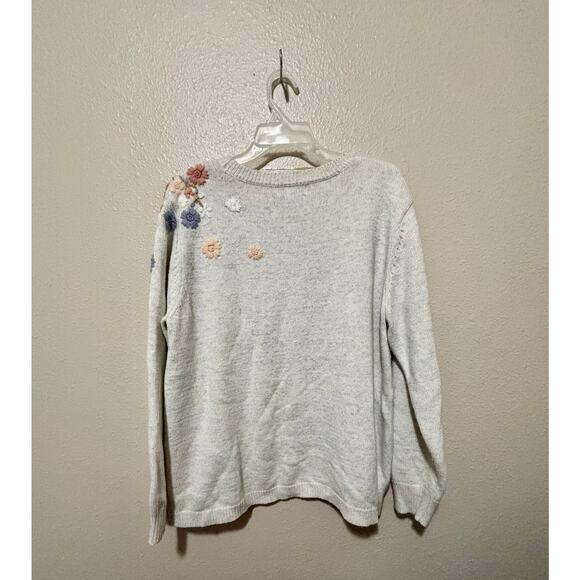 Women’s Ava & Viv Oatmeal Cream, Pink & Purple Embroidered Floral Sweater 1X XXL - Picture 2 of 4